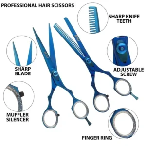 Blue Coated Hair Cutting Scissors Set